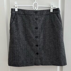 J. Crew Charcoal Grey Herringbone Button-Front Wool Mini Skirt